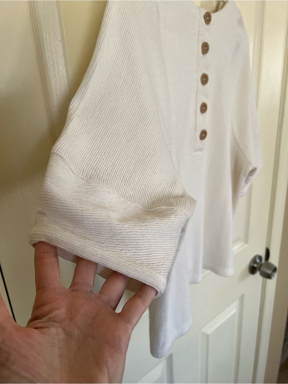 Madewell Ivory Ribbed Boxy Top Button Back Size M - Picture 8 of 9